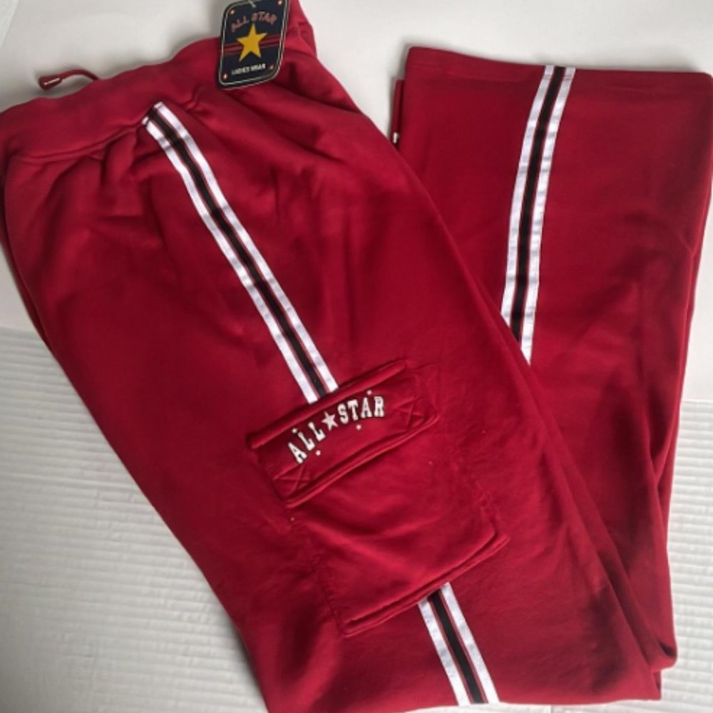 Vintage All-Star Red Track Pants with White Stripes